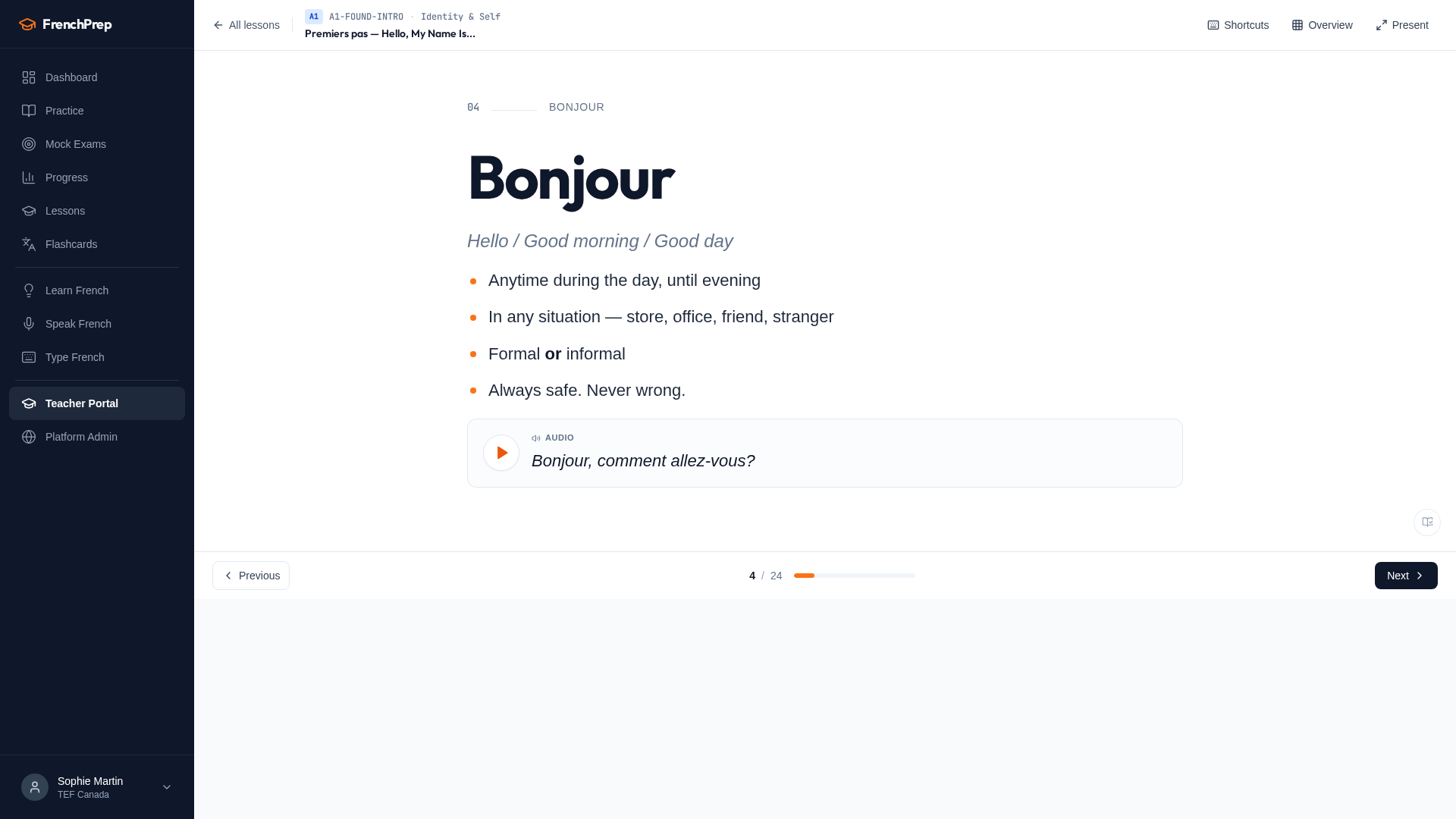 Lesson slide: Bonjour